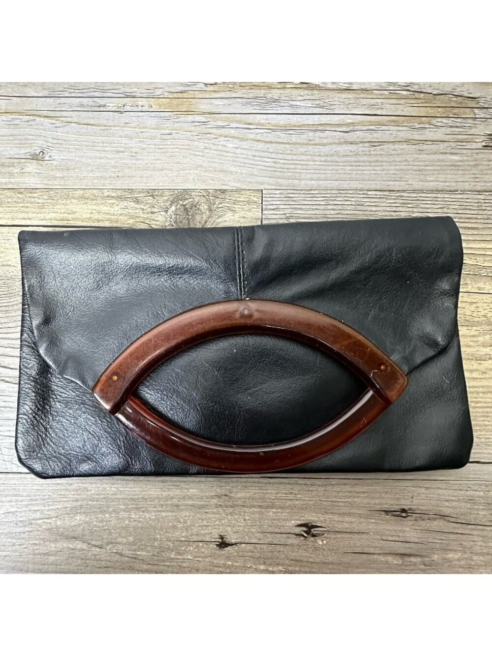 Vintage Roger Gimbel Ladies Black Leather Fold Over Clutch  # 3732